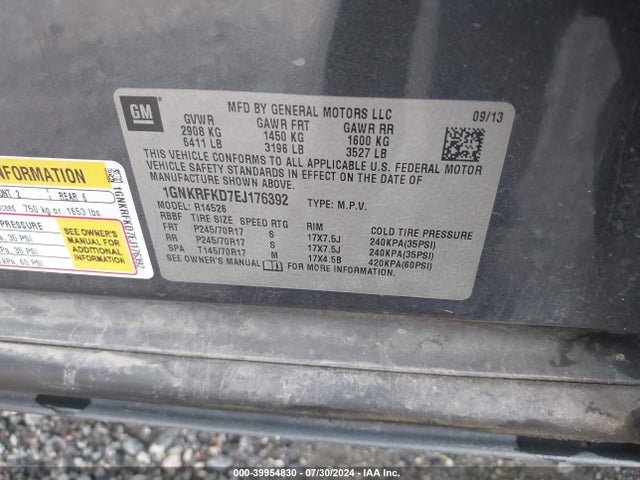 Chevrolet Traverse Ls 2014 1GNKRFKD7EJ176392 Image 9