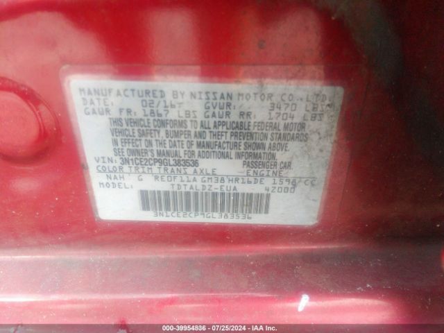 3N1CE2CP9GL383536 Nissan Versa Note S (sr)/s Plus/sl/sr/sv