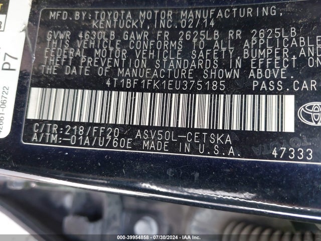 4T1BF1FK1EU375185 Toyota Camry L/le/se/se Sport/xle