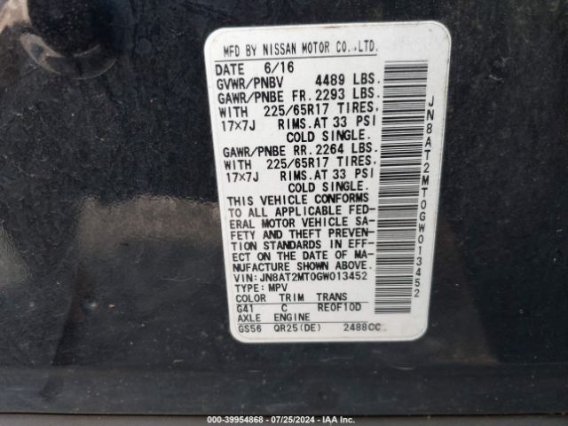 JN8AT2MT0GW013452 Nissan ROGUE S