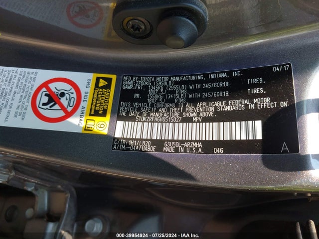 Toyota Highlander Xle 2017 5TDKZRFH6HS515027 Image 9