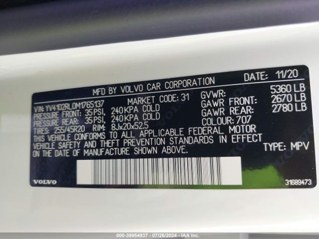 YV4102RL0M1765137 Volvo Xc60 T5 Inscription