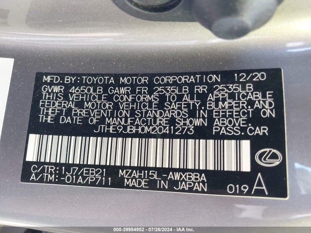 JTHE9JBH0M2041273 Lexus Ux 250h F Sport