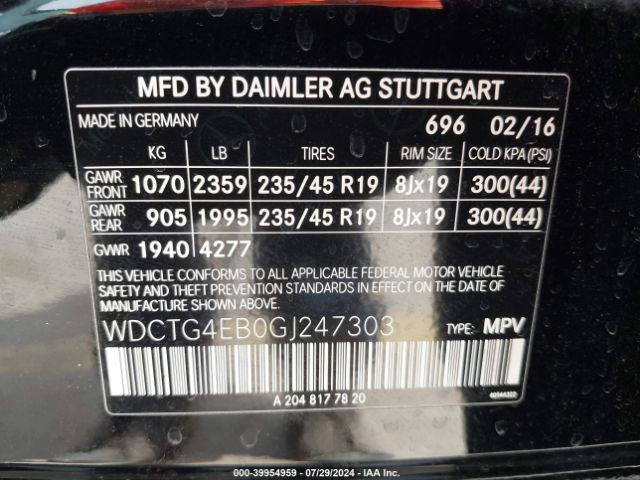 WDCTG4EB0GJ247303 Mercedes-Benz GLA 250