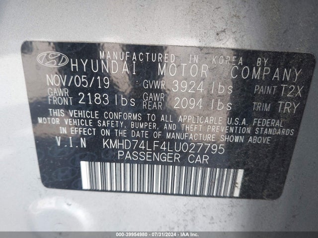 Hyundai ELANTRA SE 2020 KMHD74LF4LU027795 Image 9