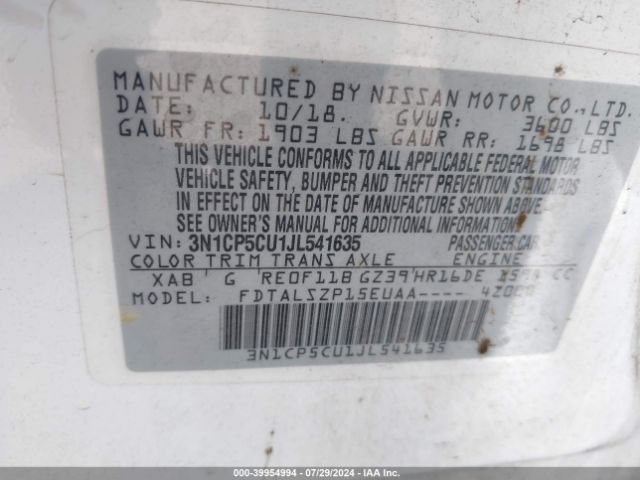3N1CP5CU1JL541635 Nissan KICKS SV