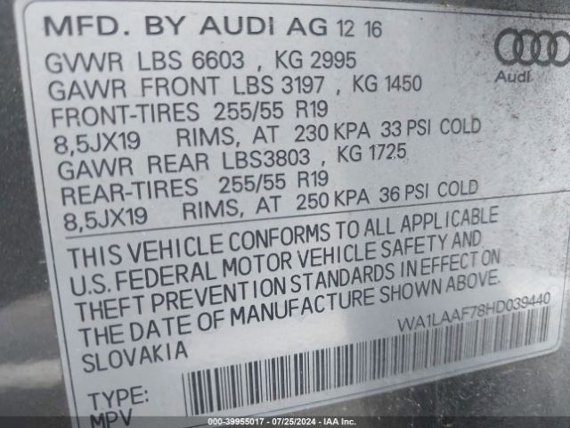 WA1LAAF78HD039440 Audi Q7 3.0t Premium