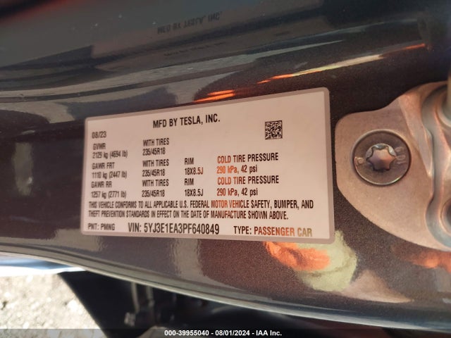 Tesla Model 3 Rear-wheel Drive 2023 5YJ3E1EA3PF640849 Image 9