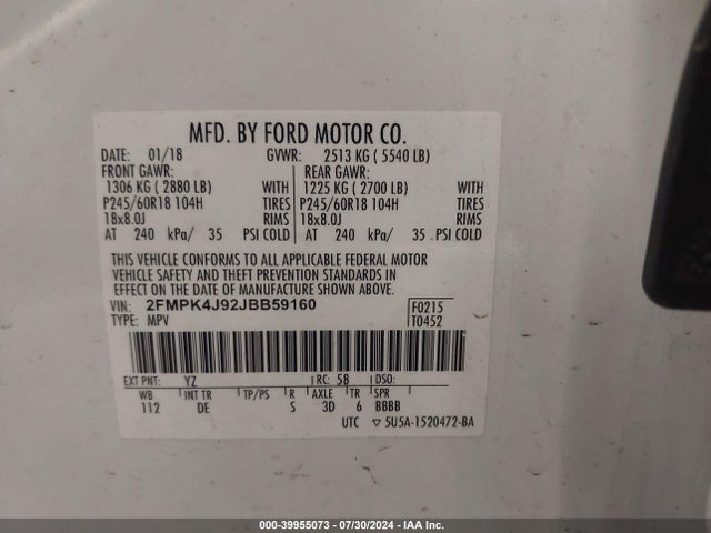 Ford EDGE SEL 2018 2FMPK4J92JBB59160 Image 9
