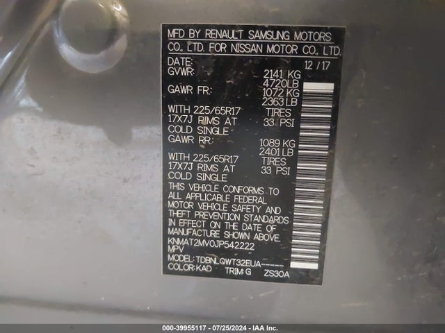 Nissan ROGUE SV 2018 KNMAT2MV0JP542222 Image 9