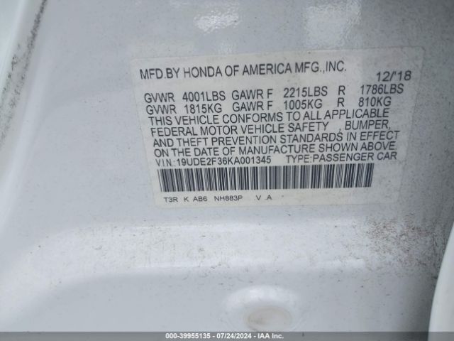 19UDE2F36KA001345 Acura Ilx Standard