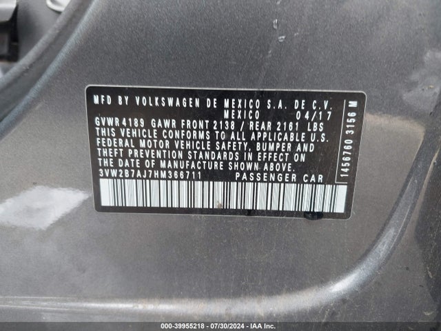 Volkswagen Jetta 1.4t S 2017 3VW2B7AJ7HM366711 Image 9