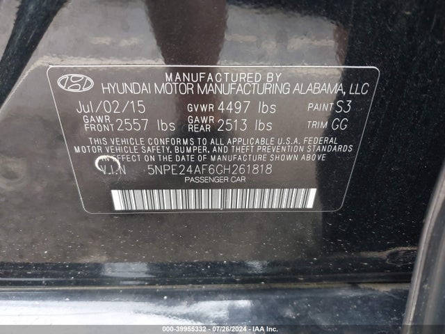 Hyundai SONATA SE 2016 5NPE24AF6GH261818 Image 9