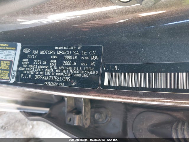 3KPFK4A70JE217385 KIA FORTE LX