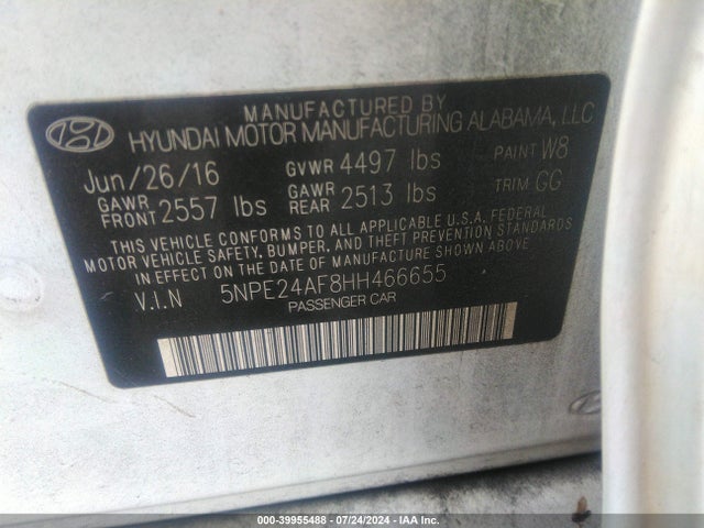Hyundai Sonata 2017 5NPE24AF8HH466655 Image 9