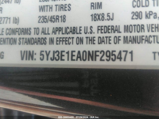 Tesla Model 3 Rear-wheel Drive 2022 5YJ3E1EA0NF295471 Image 9