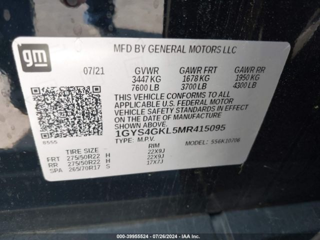 1GYS4GKL5MR415095 Cadillac Escalade 4wd Sport Platinum