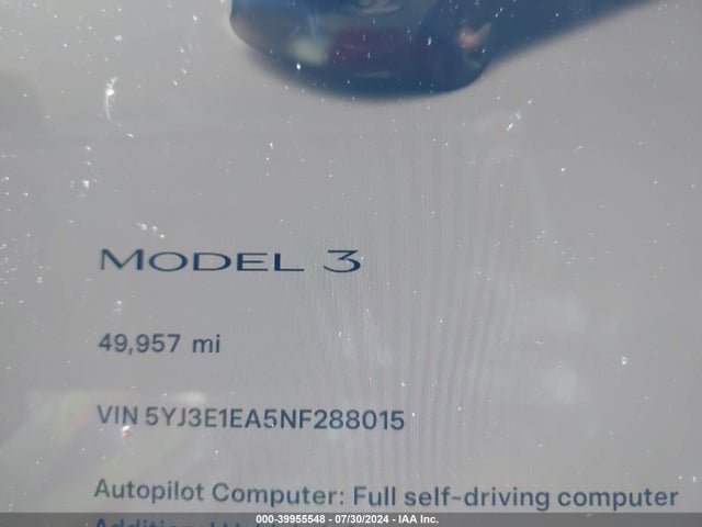 Tesla Model 3 Rear-wheel Drive 2022 5YJ3E1EA5NF288015 Image 7