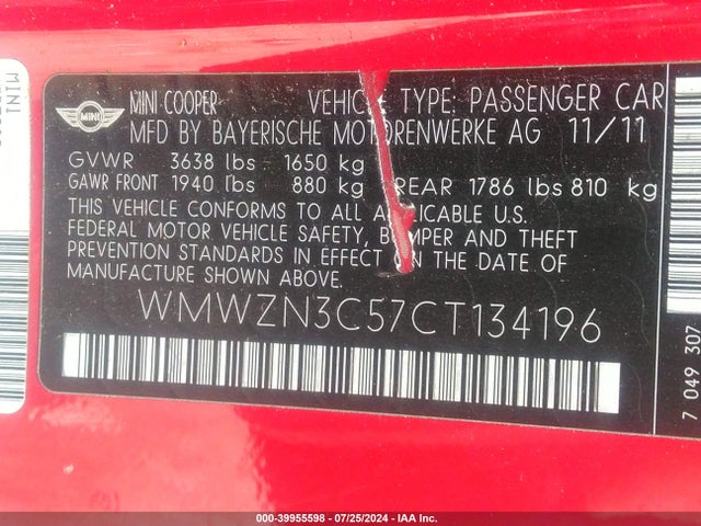 2012 MINI COOPER WMWZN3C57CT134196 Photo 8