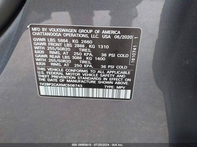 1V2BP2CAXMC508743 Volkswagen Atlas 2.0t Sel