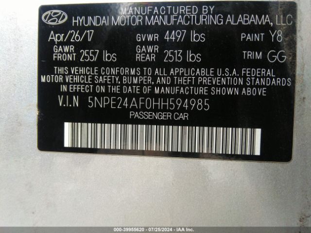 5NPE24AF0HH594985 Hyundai SONATA SE