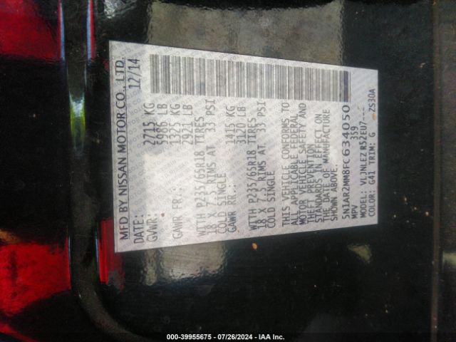 5N1AR2MM8FC634050 Nissan Pathfinder Platinum/s/sl/sv