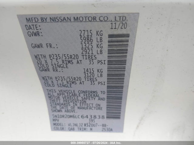 Nissan Pathfinder Platinum 4wd 2020 5N1DR2DM6LC643838 Image 9