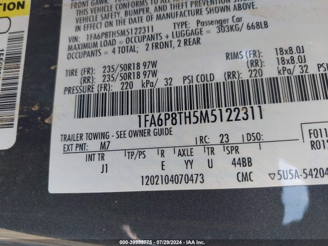 Ford Mustang Ecoboost Premium Fastback 2021 1FA6P8TH5M5122311 Image 9