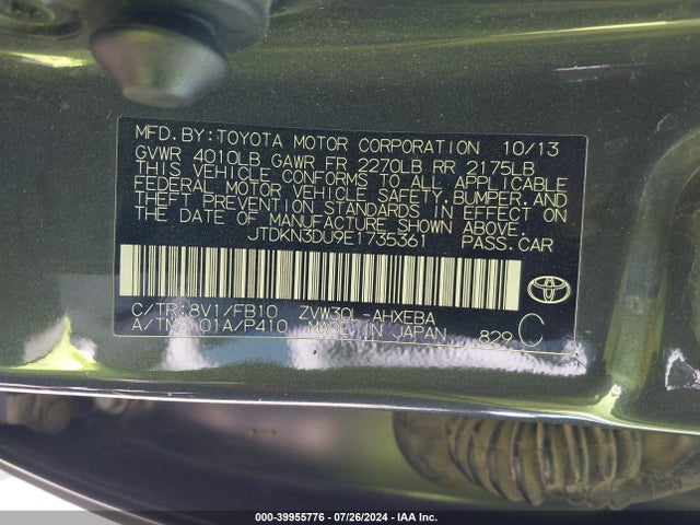 Toyota Prius Five/four/three/two 2014 JTDKN3DU9E1735361 Image 9