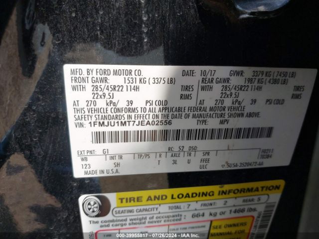 1FMJU1MT7JEA02556 Ford Expedition Platinum