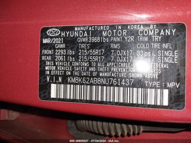 Hyundai Kona Sel 2022 KM8K62AB8NU761437 Image 9