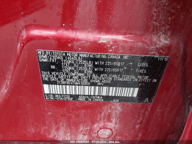 Toyota Rav4 Xle 2016 2T3RFREV7GW410959 Image 9