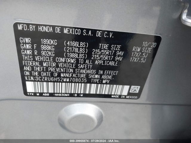 3CZRU6H52MM708035 Honda Hr-v Awd Ex
