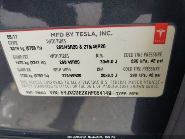 5YJXCDE2XHF054149 Tesla Model X 100d/75d/90d