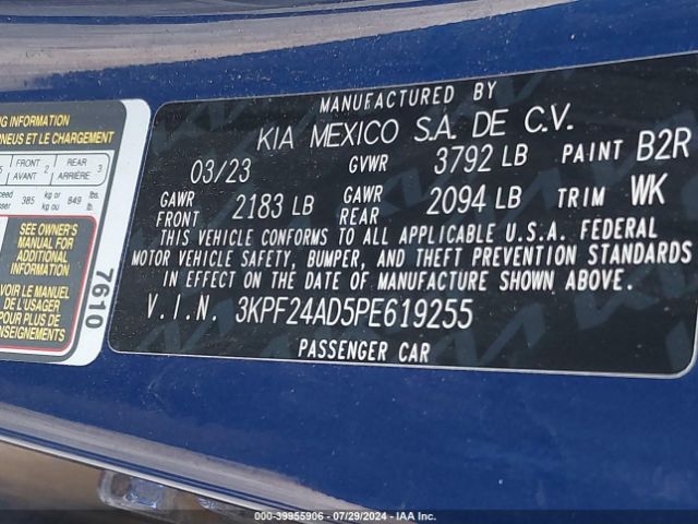 3KPF24AD5PE619255 KIA Forte Lxs