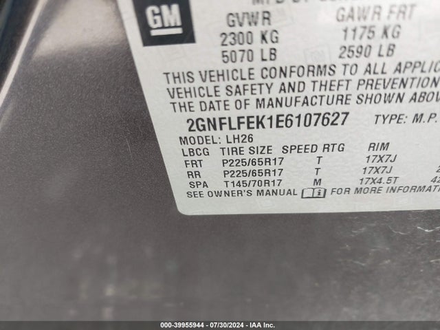 Chevrolet EQUINOX 1LT 2014 2GNFLFEK1E6107627 Image 9