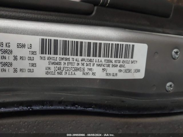 1C4RJFCG1FC684516 Jeep Grand Cherokee Overland