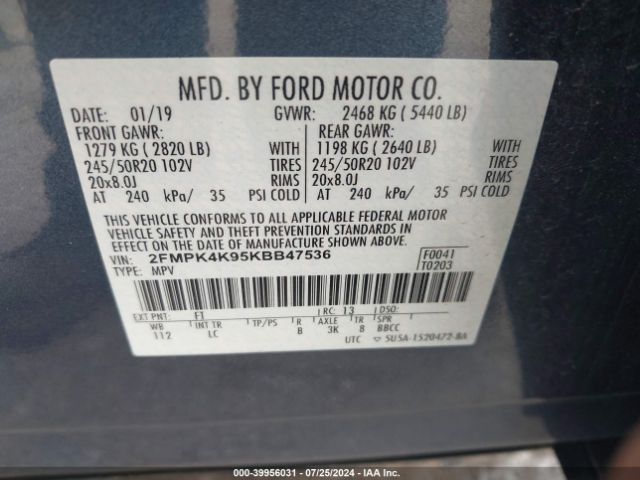 2FMPK4K95KBB47536 Ford Edge Titanium