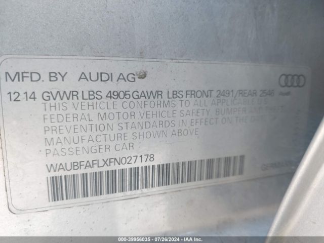 WAUBFAFLXFN027178 Audi A4 2.0t Premium
