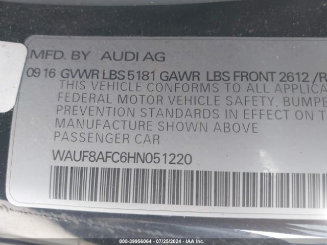 WAUF8AFC6HN051220 Audi A6 2.0t Premium
