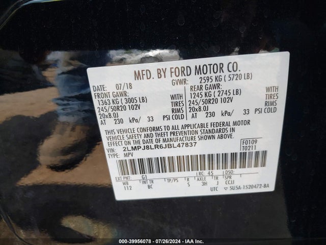 2LMPJ8LR6JBL47837 Lincoln Mkx Reserve