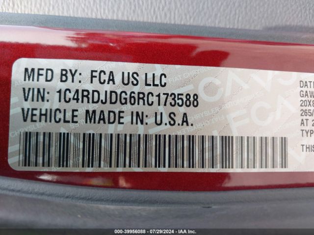 1C4RDJDG6RC173588 Dodge Durango Gt Plus Awd