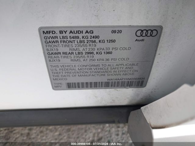 WA1AAAFYXM2003934 Audi Q5 Premium 45 Tfsi Quattro S Tronic