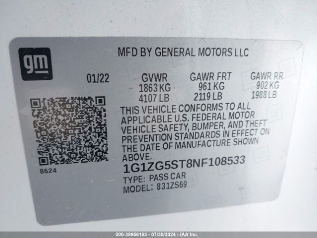 1G1ZG5ST8NF108533 Chevrolet Malibu Fwd Rs