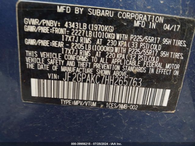 JF2GPAKC7HH265763 Subaru Crosstrek 2.0i Limited