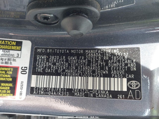 Toyota COROLLA LE 2018 2T1BURHE1JC021531 Image 9