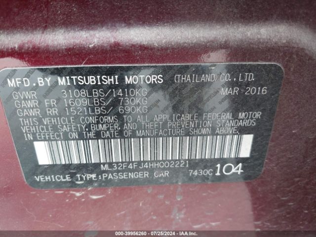 ML32F4FJ4HH002221 Mitsubishi Mirage G4 Se