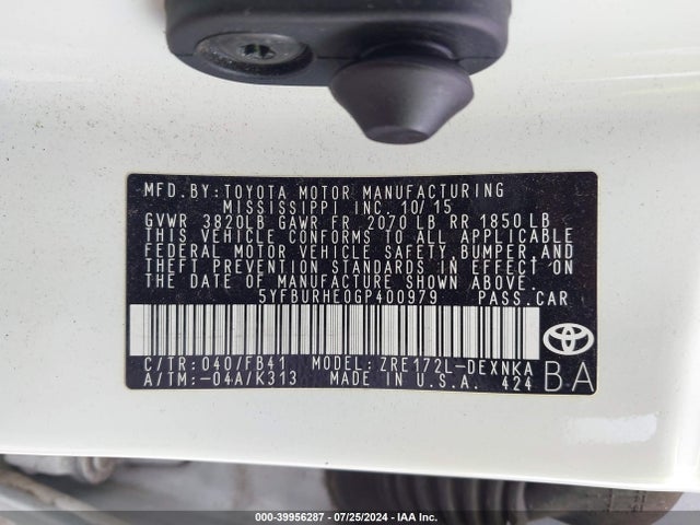 Toyota COROLLA LE 2016 5YFBURHE0GP400979 Image 9