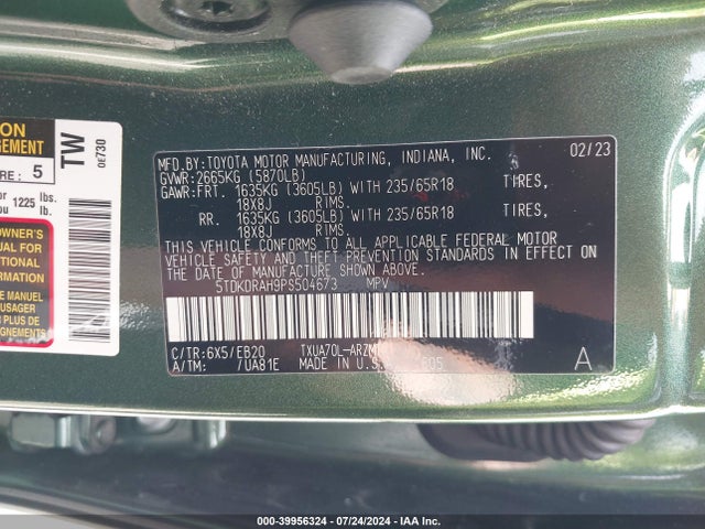 Toyota Highlander Xle 2023 5TDKDRAH9PS504673 Image 9