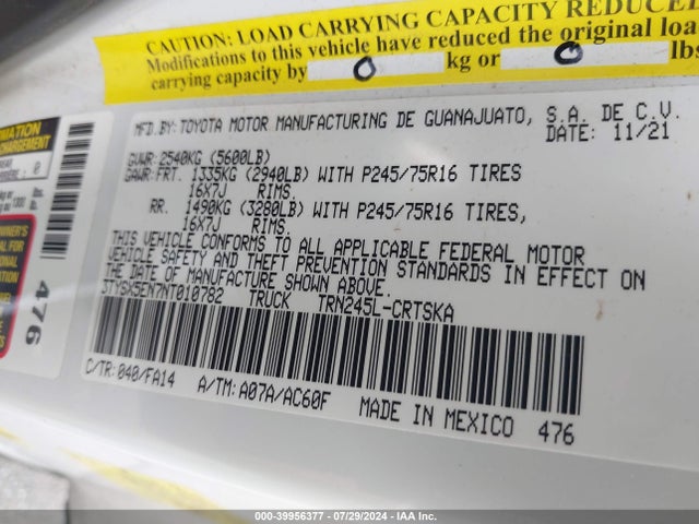 3TYSX5EN7NT010782 Toyota Tacoma Sr/sr5